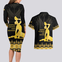 Haiti Neg Marron Gold Couples Matching Long Sleeve Bodycon Dress and Hawaiian Shirt Lespwa pa anyen san aksyon LT01 - Polynesian Pride