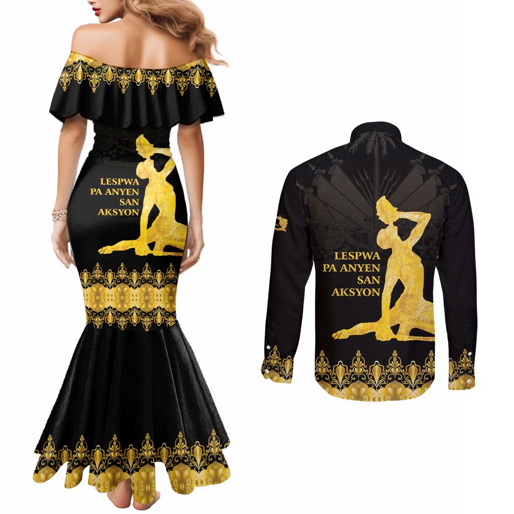 Haiti Neg Marron Gold Couples Matching Mermaid Dress and Long Sleeve Button Shirt Lespwa pa anyen san aksyon LT01 - Polynesian Pride