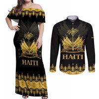 Haiti Neg Marron Gold Couples Matching Off Shoulder Maxi Dress and Long Sleeve Button Shirt Lespwa pa anyen san aksyon LT01 Gold - Polynesian Pride