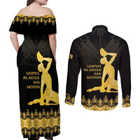 Haiti Neg Marron Gold Couples Matching Off Shoulder Maxi Dress and Long Sleeve Button Shirt Lespwa pa anyen san aksyon LT01 - Polynesian Pride