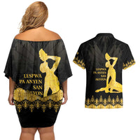 Haiti Neg Marron Gold Couples Matching Off Shoulder Short Dress and Hawaiian Shirt Lespwa pa anyen san aksyon LT01 - Polynesian Pride