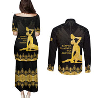 Haiti Neg Marron Gold Couples Matching Puletasi and Long Sleeve Button Shirt Lespwa pa anyen san aksyon LT01 - Polynesian Pride