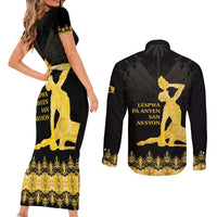 Haiti Neg Marron Gold Couples Matching Short Sleeve Bodycon Dress and Long Sleeve Button Shirt Lespwa pa anyen san aksyon LT01 - Polynesian Pride