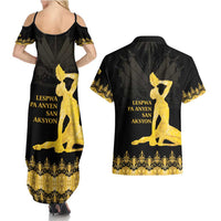 Haiti Neg Marron Gold Couples Matching Summer Maxi Dress and Hawaiian Shirt Lespwa pa anyen san aksyon LT01 - Polynesian Pride
