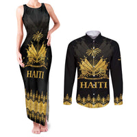 Haiti Neg Marron Gold Couples Matching Tank Maxi Dress and Long Sleeve Button Shirt Lespwa pa anyen san aksyon LT01 Gold - Polynesian Pride