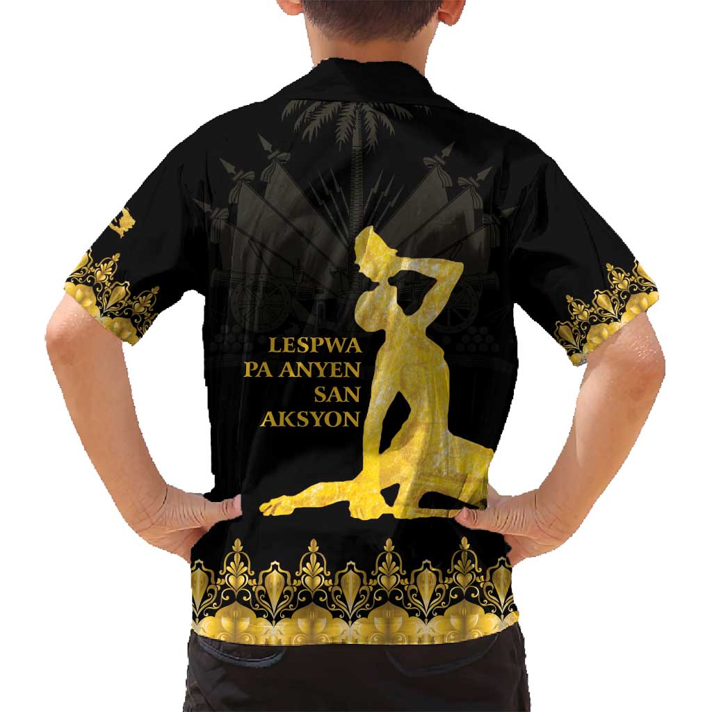 Haiti Neg Marron Gold Family Matching Long Sleeve Bodycon Dress and Hawaiian Shirt Lespwa pa anyen san aksyon LT01 - Polynesian Pride