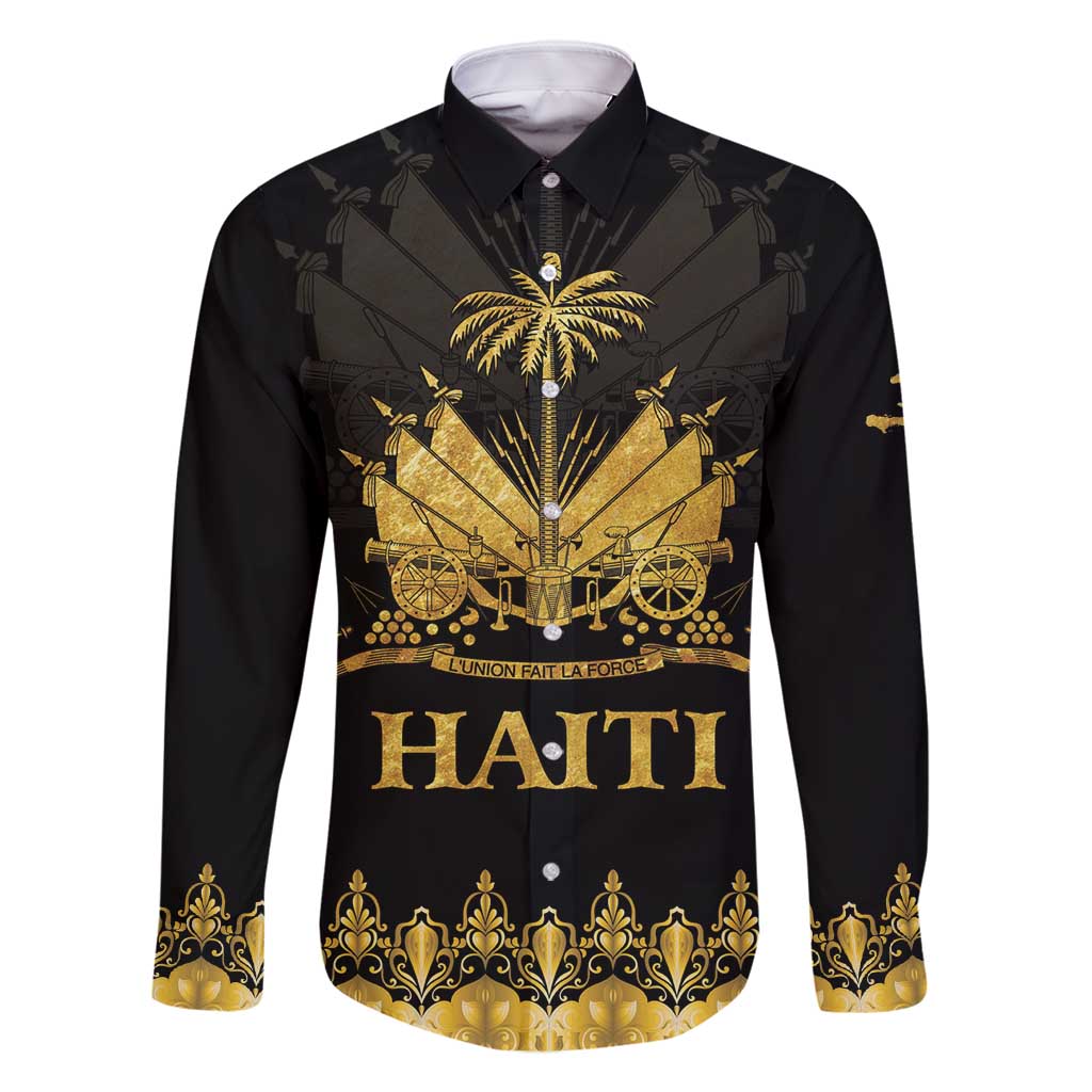 Haiti Neg Marron Gold Family Matching Long Sleeve Bodycon Dress and Hawaiian Shirt Lespwa pa anyen san aksyon LT01 Dad's Shirt - Long Sleeve Gold - Polynesian Pride