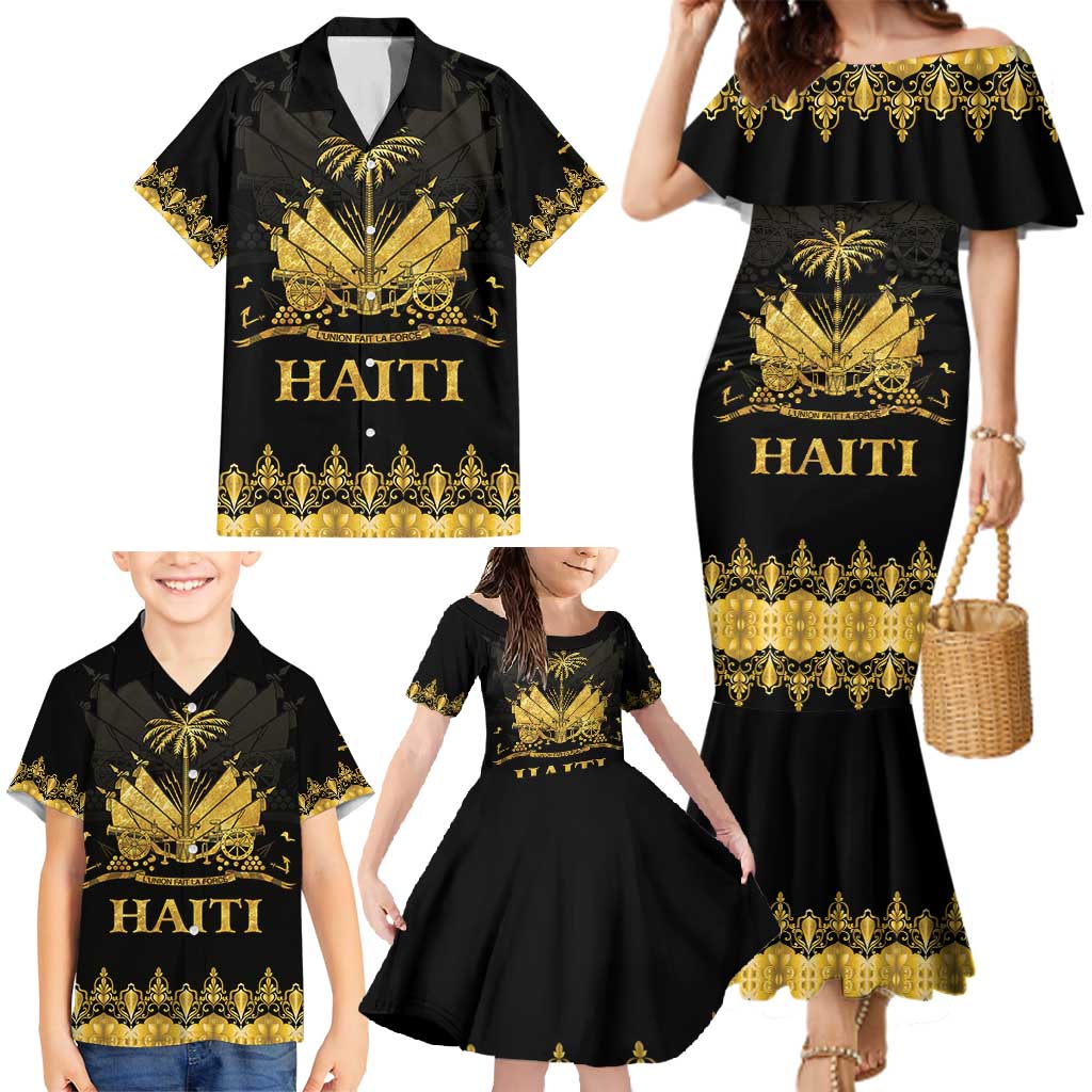 Haiti Neg Marron Gold Family Matching Mermaid Dress and Hawaiian Shirt Lespwa pa anyen san aksyon LT01 - Polynesian Pride