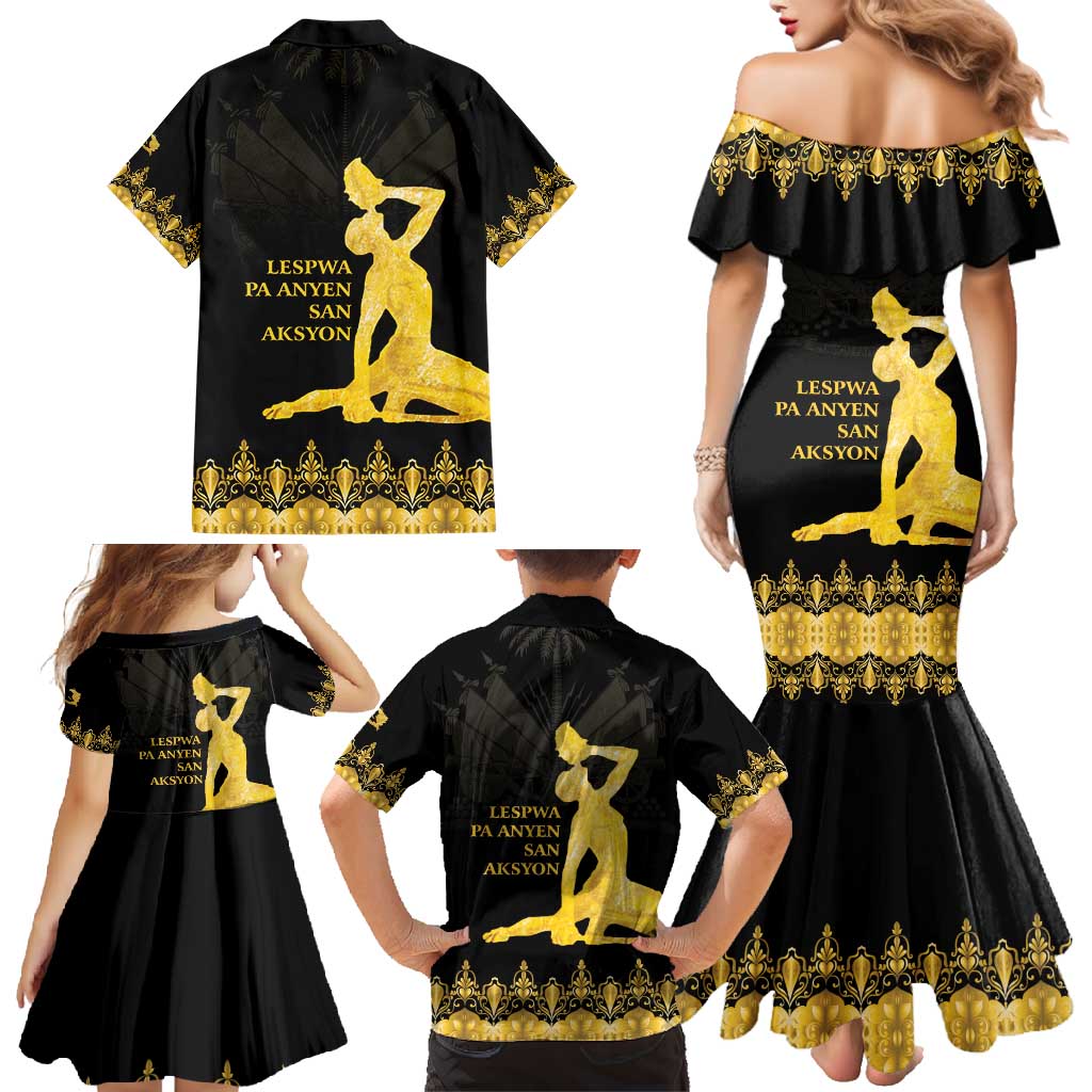 Haiti Neg Marron Gold Family Matching Mermaid Dress and Hawaiian Shirt Lespwa pa anyen san aksyon LT01 - Polynesian Pride