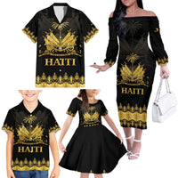 Haiti Neg Marron Gold Family Matching Off The Shoulder Long Sleeve Dress and Hawaiian Shirt Lespwa pa anyen san aksyon LT01 - Polynesian Pride