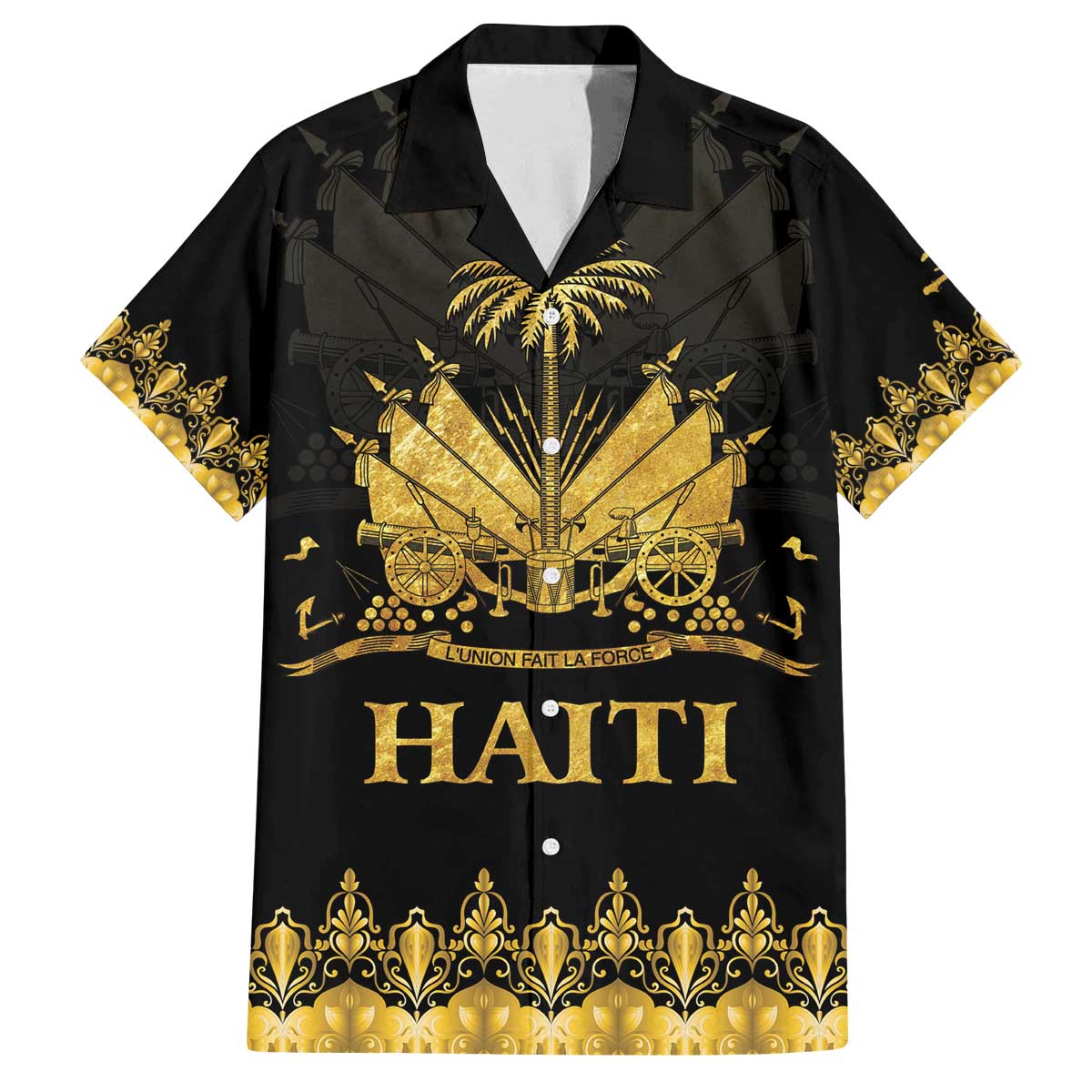 Haiti Neg Marron Gold Family Matching Off The Shoulder Long Sleeve Dress and Hawaiian Shirt Lespwa pa anyen san aksyon LT01 Dad's Shirt - Short Sleeve Gold - Polynesian Pride