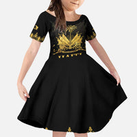Haiti Neg Marron Gold Family Matching Off Shoulder Maxi Dress and Hawaiian Shirt Lespwa pa anyen san aksyon LT01 Daughter's Dress Gold - Polynesian Pride