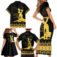 Haiti Neg Marron Gold Family Matching Short Sleeve Bodycon Dress and Hawaiian Shirt Lespwa pa anyen san aksyon LT01 - Polynesian Pride