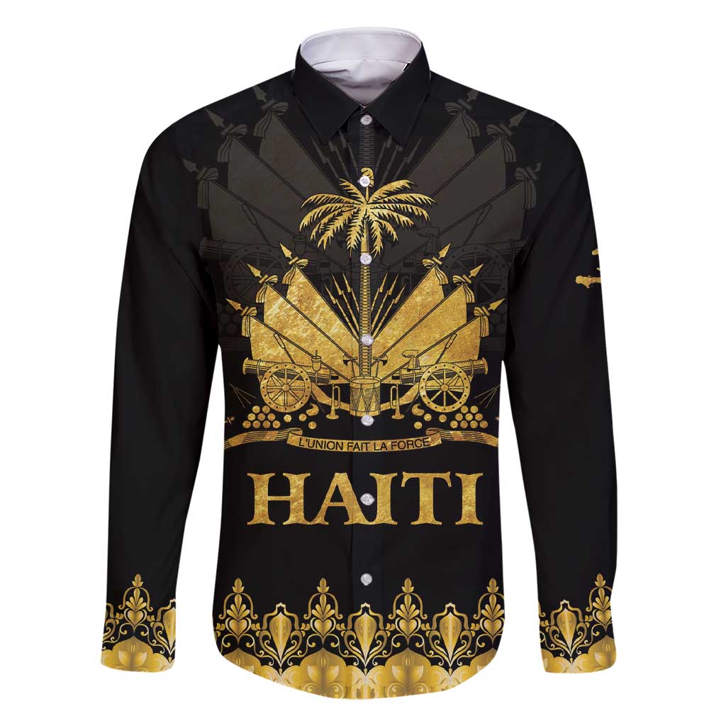Haiti Neg Marron Gold Family Matching Short Sleeve Bodycon Dress and Hawaiian Shirt Lespwa pa anyen san aksyon LT01 Dad's Shirt - Long Sleeve Gold - Polynesian Pride