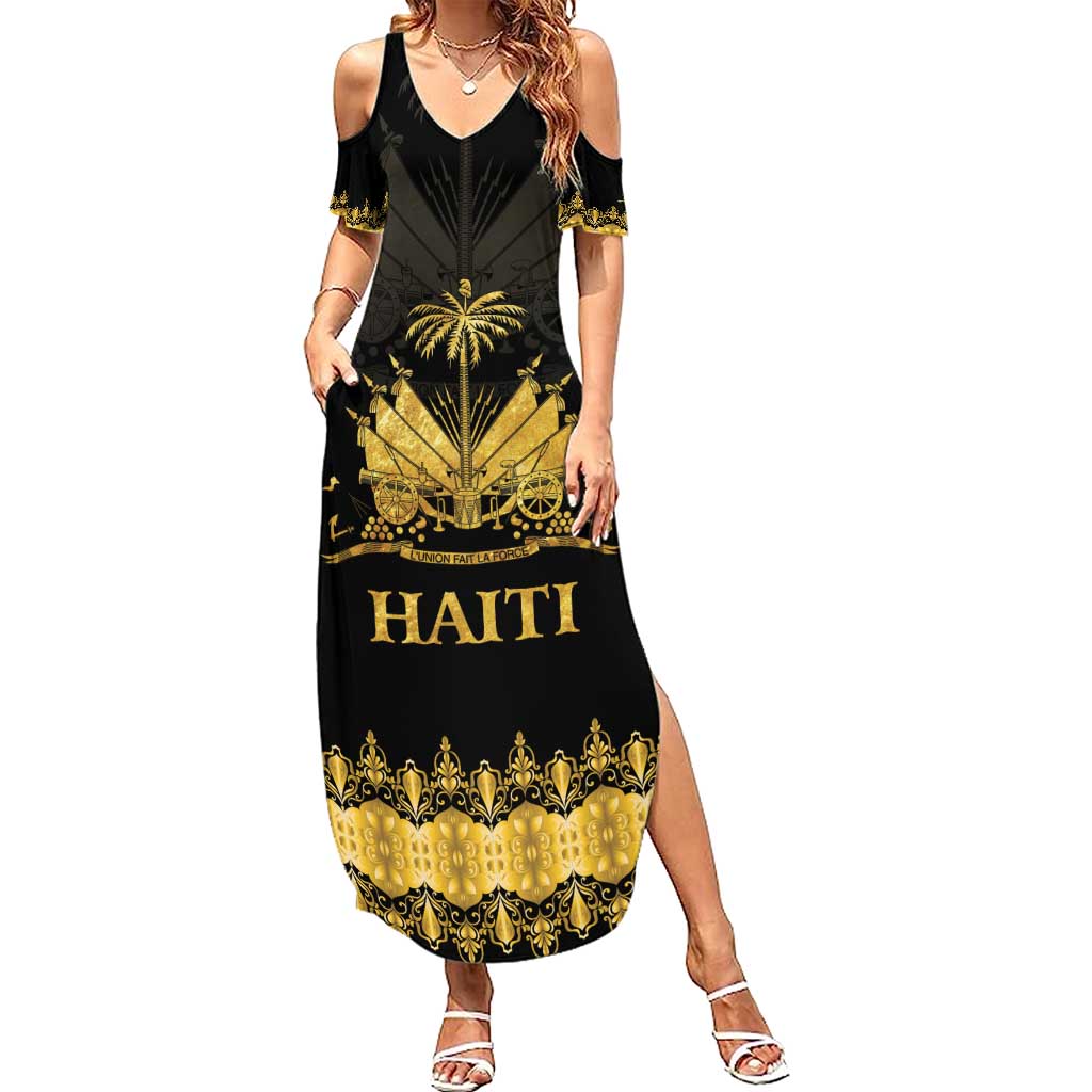 Haiti Neg Marron Gold Family Matching Summer Maxi Dress and Hawaiian Shirt Lespwa pa anyen san aksyon LT01 Mom's Dress Gold - Polynesian Pride