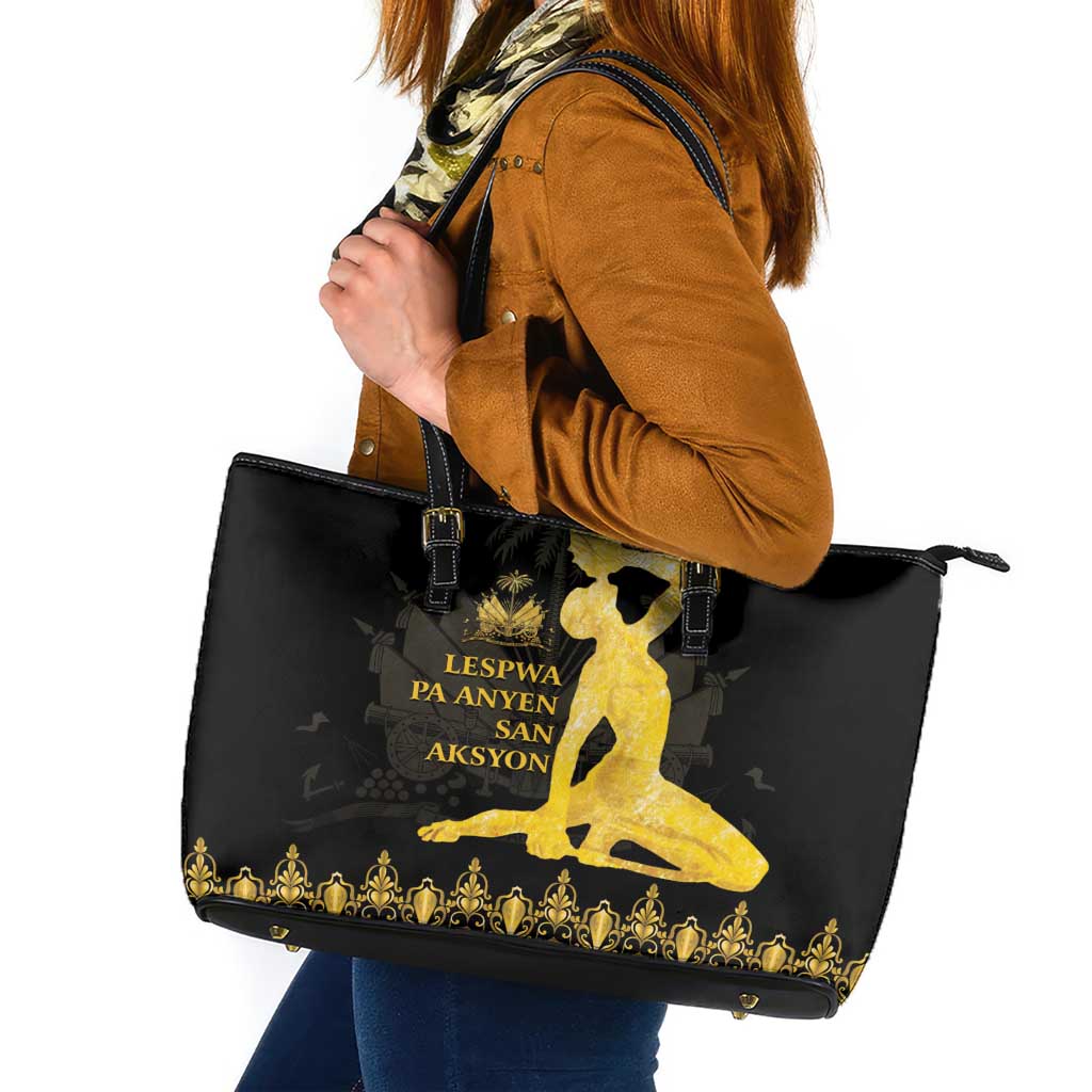 Haiti Neg Marron Gold Leather Tote Bag Lespwa pa anyen san aksyon LT01 Gold - Polynesian Pride