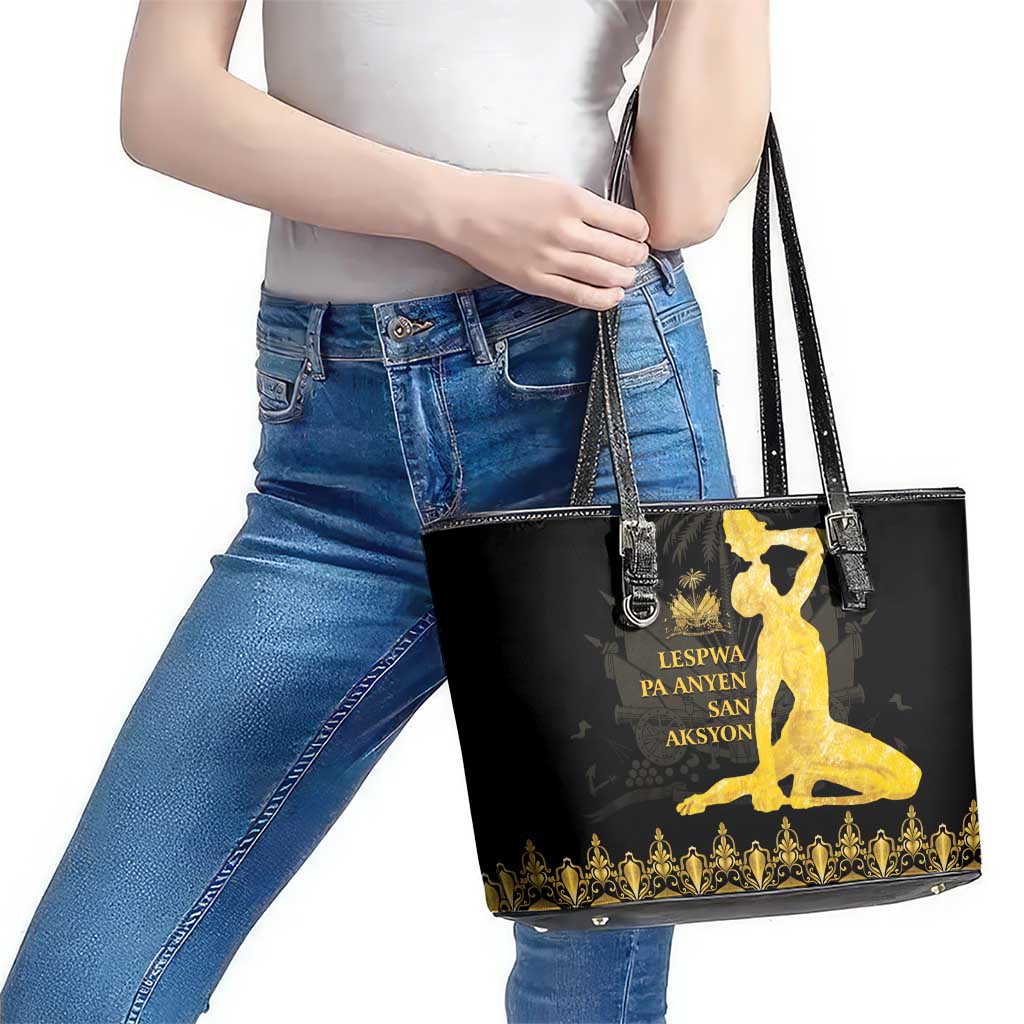 Haiti Neg Marron Gold Leather Tote Bag Lespwa pa anyen san aksyon LT01 - Polynesian Pride