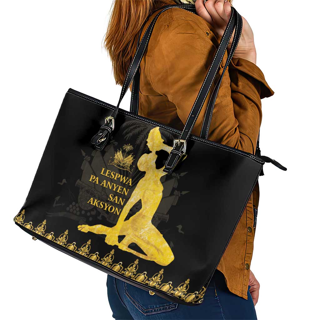 Haiti Neg Marron Gold Leather Tote Bag Lespwa pa anyen san aksyon LT01 - Polynesian Pride