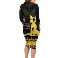 Haiti Neg Marron Gold Long Sleeve Bodycon Dress Lespwa pa anyen san aksyon LT01 - Polynesian Pride