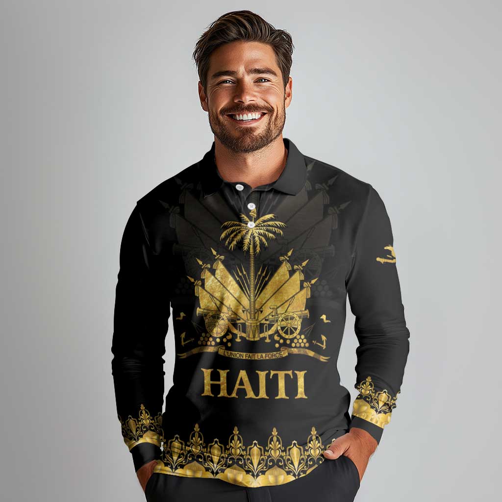 Haiti Neg Marron Gold Long Sleeve Polo Shirt Lespwa pa anyen san aksyon LT01 - Polynesian Pride