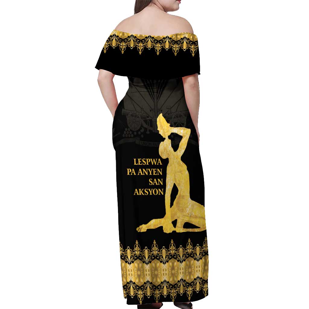 Haiti Neg Marron Gold Off Shoulder Maxi Dress Lespwa pa anyen san aksyon LT01 - Polynesian Pride