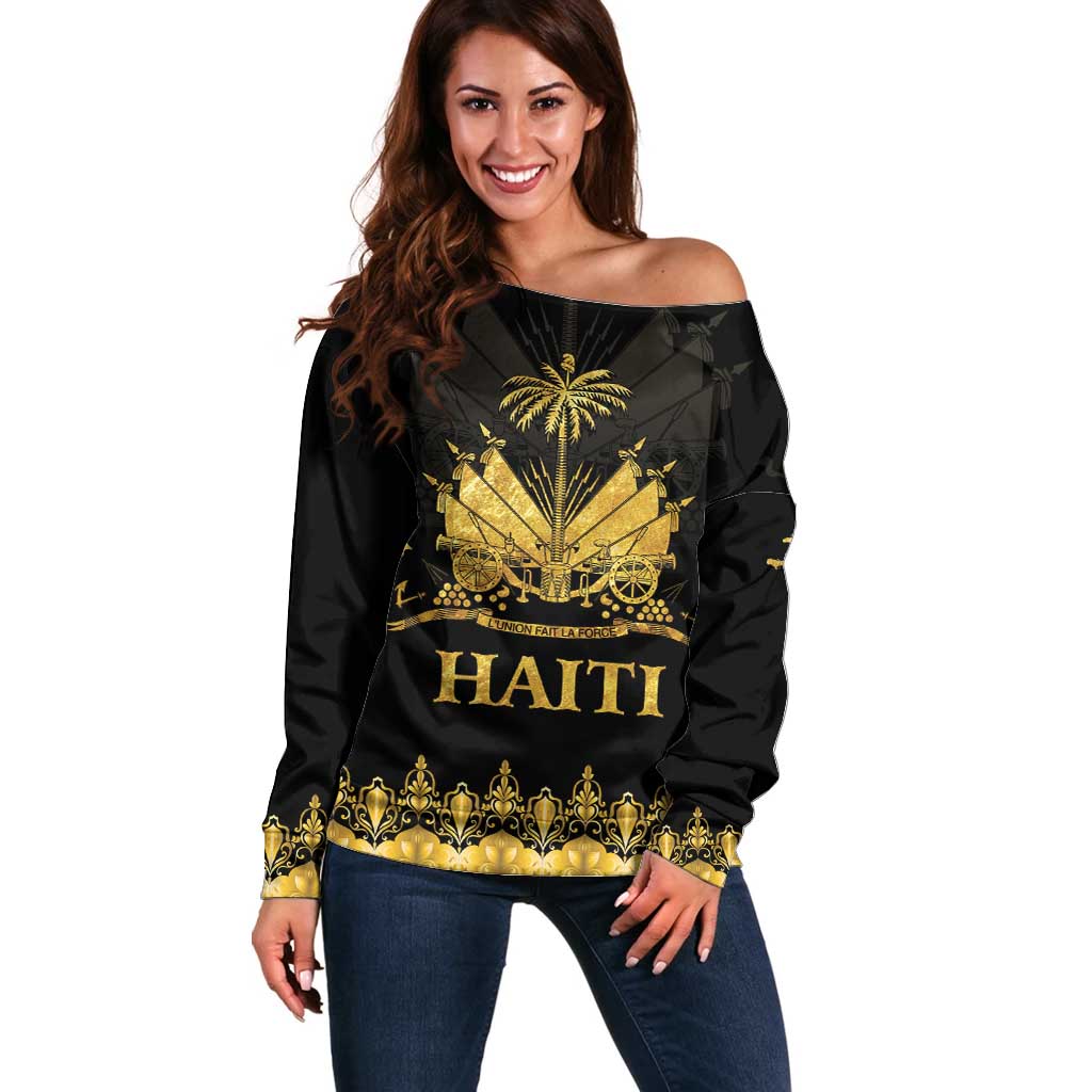 Haiti Neg Marron Gold Off Shoulder Sweater Lespwa pa anyen san aksyon LT01 Women Gold - Polynesian Pride