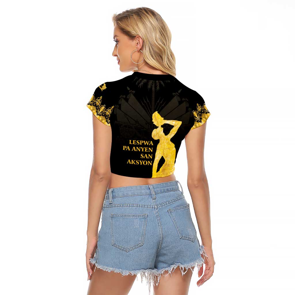 Haiti Neg Marron Gold Raglan Cropped T Shirt Lespwa pa anyen san aksyon LT01 - Polynesian Pride