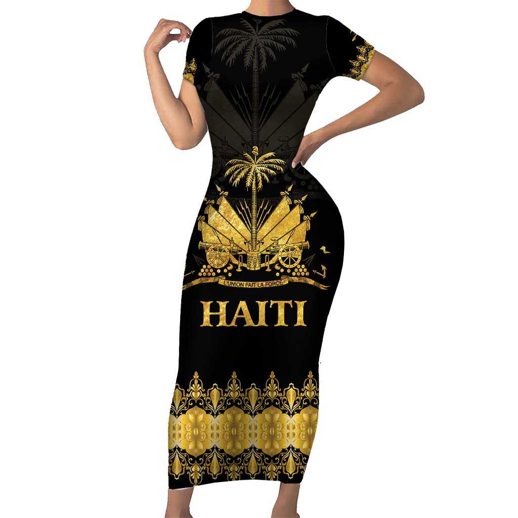 Haiti Neg Marron Gold Short Sleeve Bodycon Dress Lespwa pa anyen san aksyon LT01 Long Dress Gold - Polynesian Pride