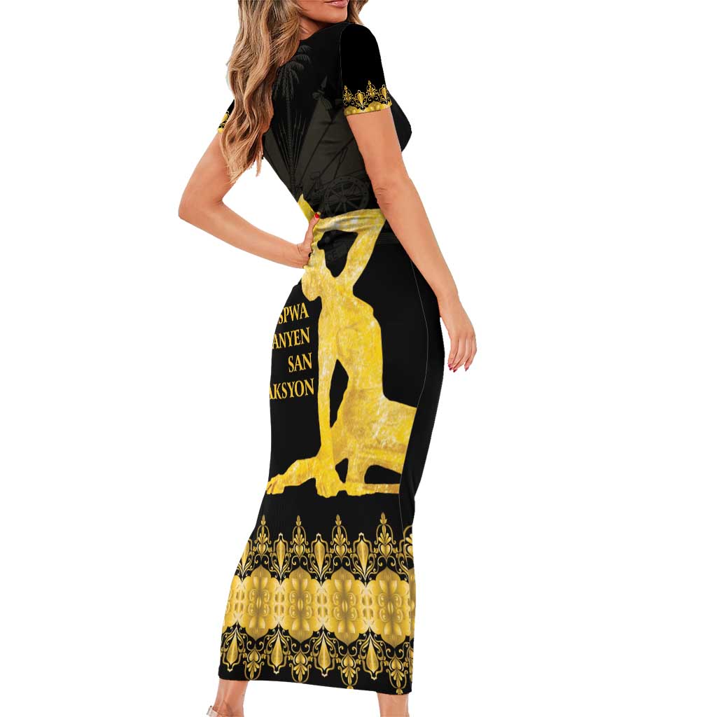 Haiti Neg Marron Gold Short Sleeve Bodycon Dress Lespwa pa anyen san aksyon LT01 - Polynesian Pride
