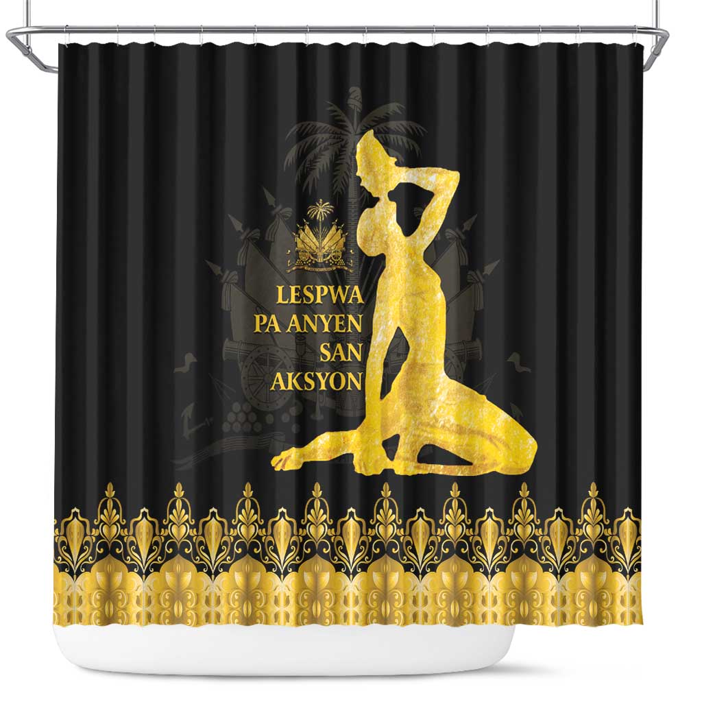 Haiti Neg Marron Gold Shower Curtain Lespwa pa anyen san aksyon LT01 Gold - Polynesian Pride