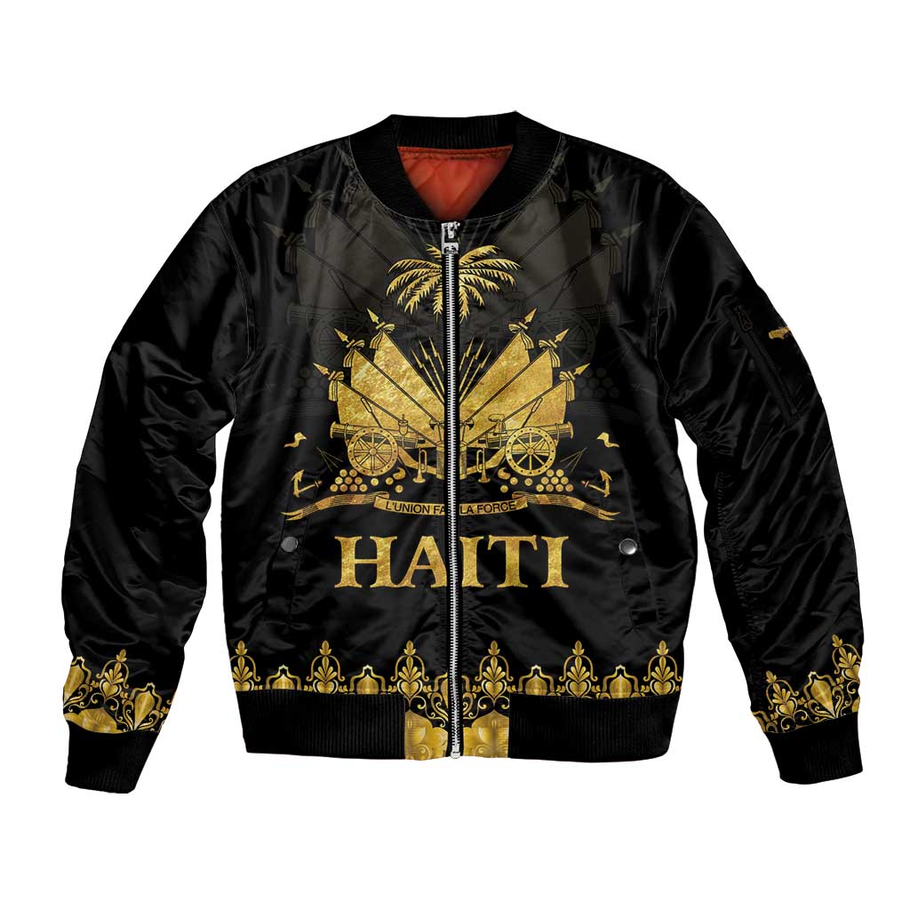 Haiti Neg Marron Gold Sleeve Zip Bomber Jacket Lespwa pa anyen san aksyon LT01 Unisex Gold - Polynesian Pride