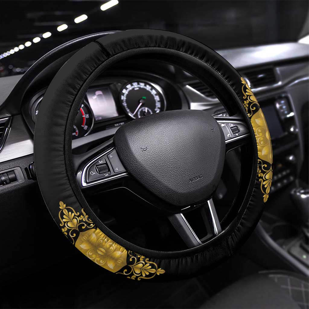 Haiti Neg Marron Gold Steering Wheel Cover Lespwa pa anyen san aksyon LT01 Universal Fit Gold - Polynesian Pride