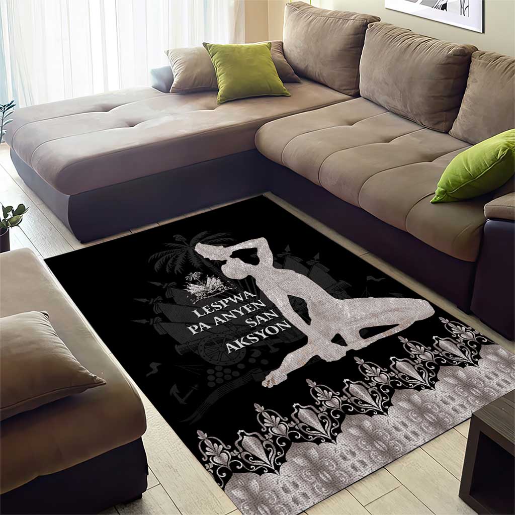 Haiti Neg Marron Silver Area Rug Hope is Nothing Without Action