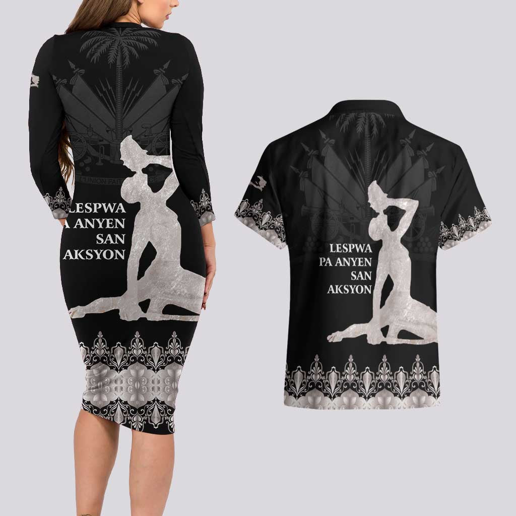 Haiti Neg Marron Silver Couples Matching Long Sleeve Bodycon Dress and Hawaiian Shirt Hope is Nothing Without Action LT01 - Polynesian Pride