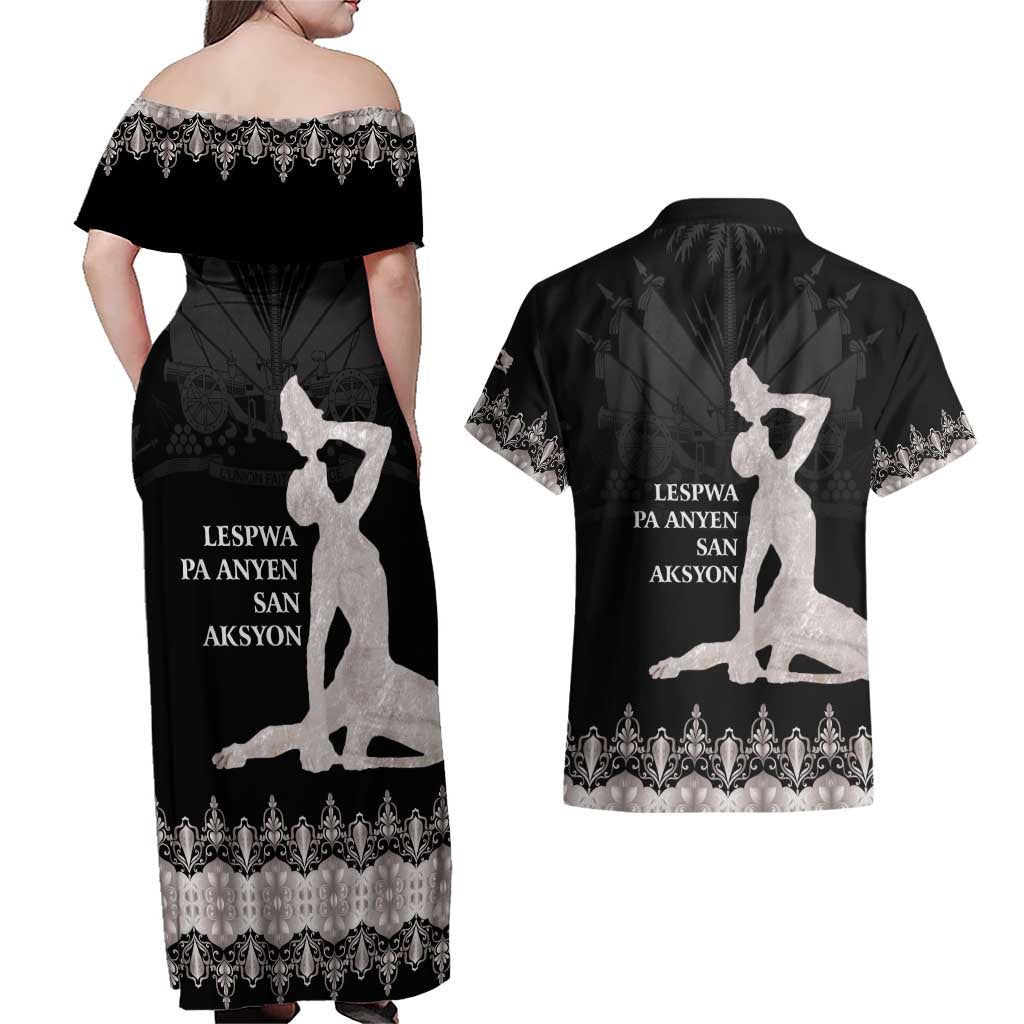 Haiti Neg Marron Silver Couples Matching Off Shoulder Maxi Dress and Hawaiian Shirt Hope is Nothing Without Action