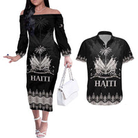 Haiti Neg Marron Silver Couples Matching Off The Shoulder Long Sleeve Dress and Hawaiian Shirt Hope is Nothing Without Action LT01 Silver - Polynesian Pride