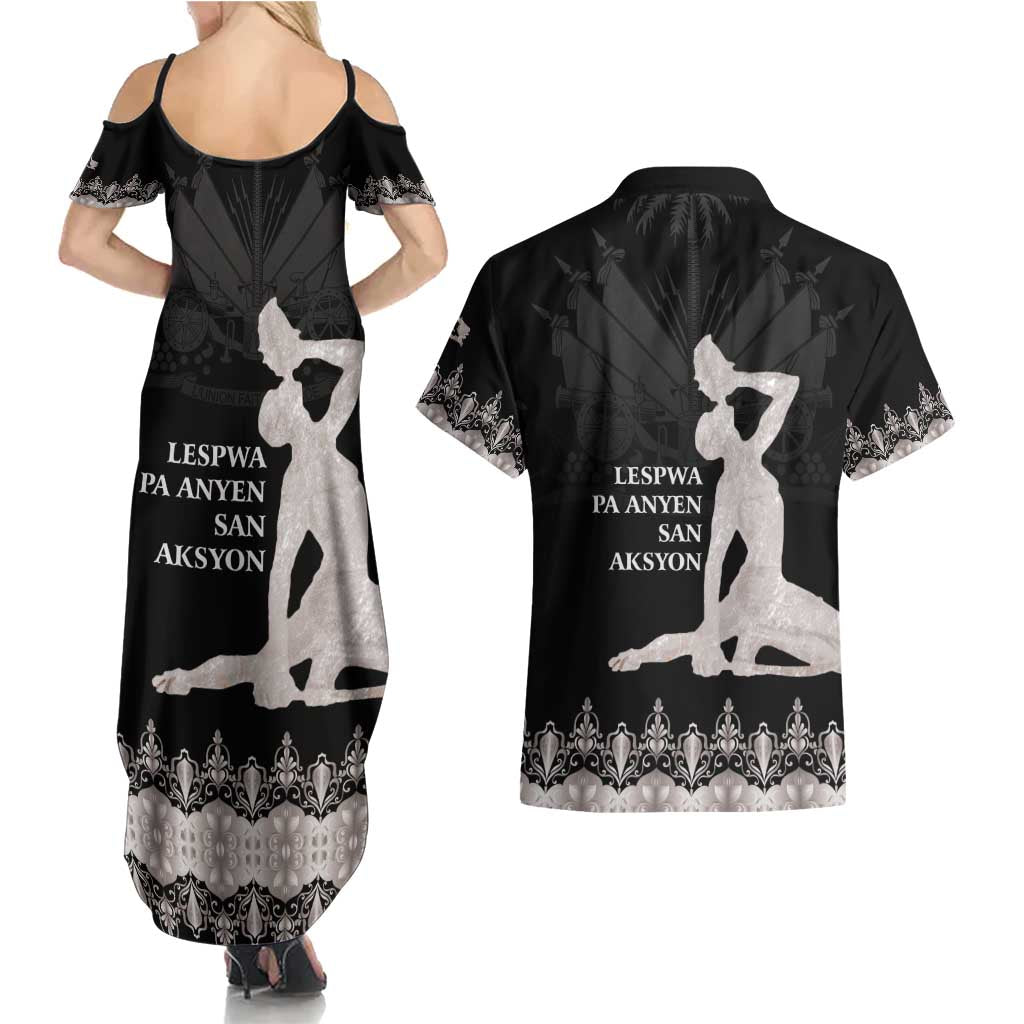 Haiti Neg Marron Silver Couples Matching Summer Maxi Dress and Hawaiian Shirt Hope is Nothing Without Action