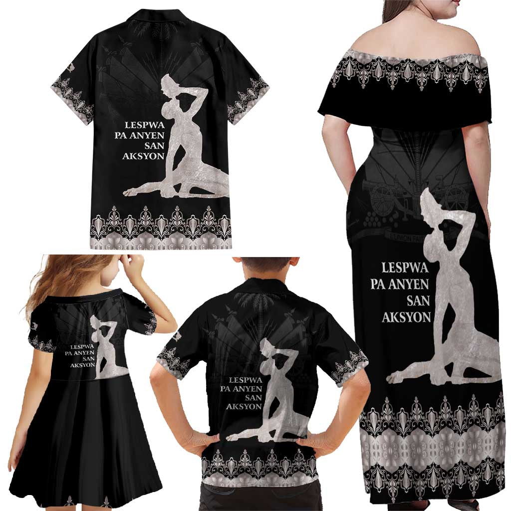 Haiti Neg Marron Silver Family Matching Off Shoulder Maxi Dress and Hawaiian Shirt Hope is Nothing Without Action LT01 - Polynesian Pride
