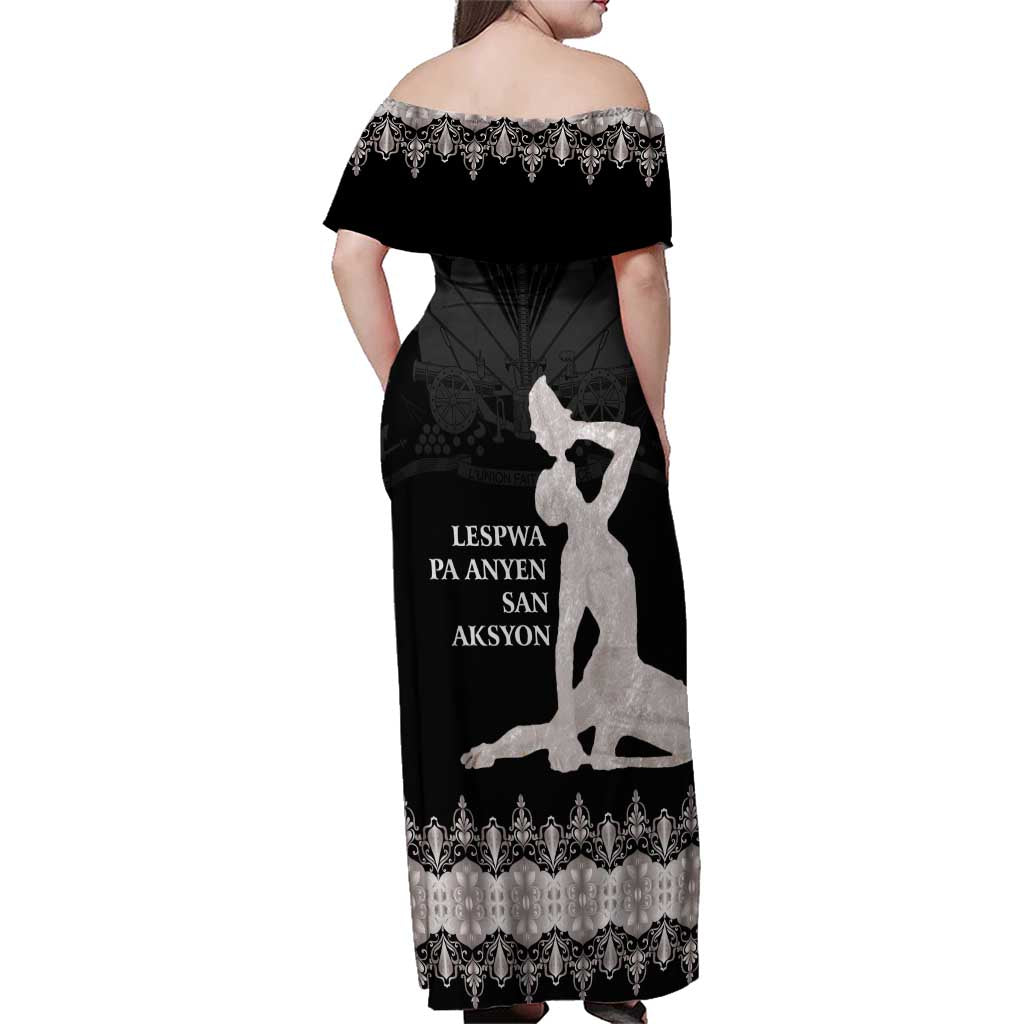 Haiti Neg Marron Silver Family Matching Off Shoulder Maxi Dress and Hawaiian Shirt Hope is Nothing Without Action LT01 - Polynesian Pride