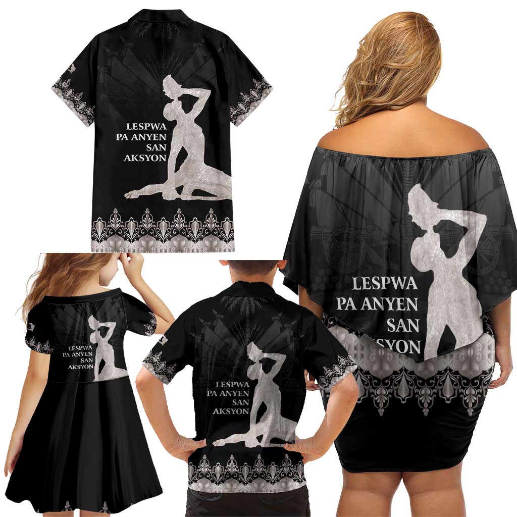 Haiti Neg Marron Silver Family Matching Off Shoulder Short Dress and Hawaiian Shirt Hope is Nothing Without Action LT01 - Polynesian Pride