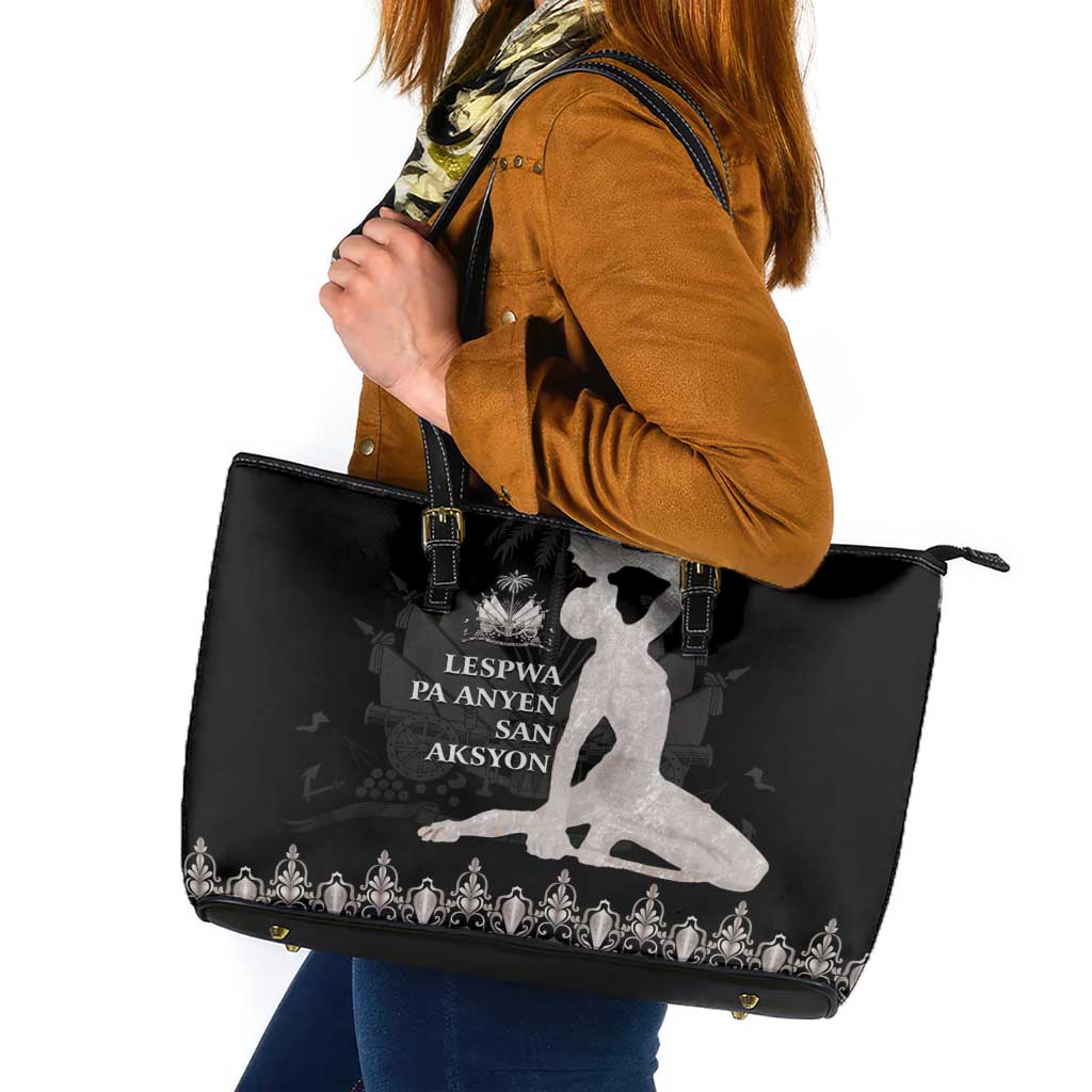 Haiti Neg Marron Silver Leather Tote Bag Hope is Nothing Without Action LT01 Silver - Polynesian Pride