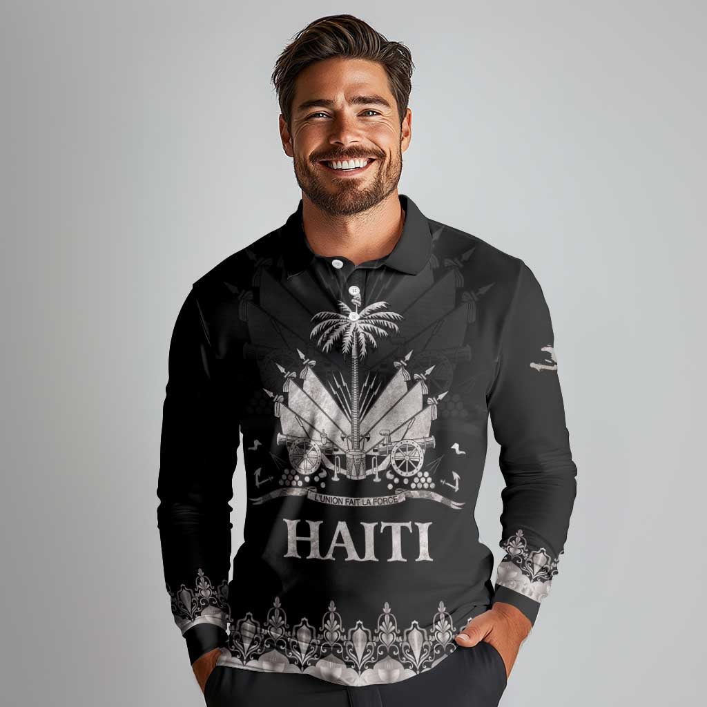 Haiti Neg Marron Silver Long Sleeve Polo Shirt Hope is Nothing Without Action