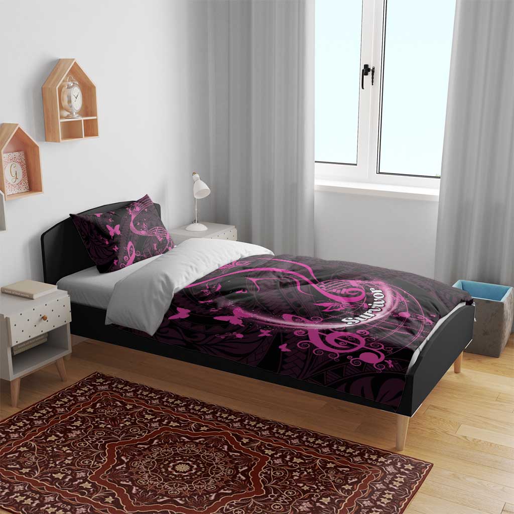 Survivor Melody Pink Bedding Set Breast Cancer Polynesian Pattern