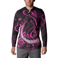 Personalised Survivor Melody Pink Button Sweatshirt Breast Cancer Polynesian Pattern