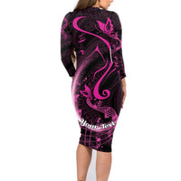 Personalised Survivor Melody Pink Family Matching Long Sleeve Bodycon Dress and Hawaiian Shirt Breast Cancer Polynesian Pattern LT01 - Polynesian Pride
