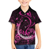 Personalised Survivor Melody Pink Family Matching Off The Shoulder Long Sleeve Dress and Hawaiian Shirt Breast Cancer Polynesian Pattern LT01 Son's Shirt Pink - Polynesian Pride