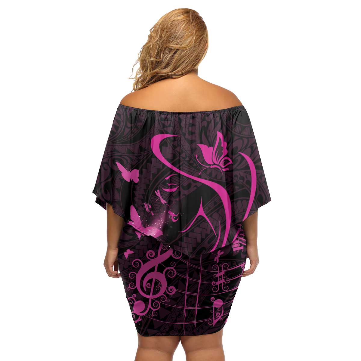 Personalised Survivor Melody Pink Family Matching Off Shoulder Short Dress and Hawaiian Shirt Breast Cancer Polynesian Pattern LT01 - Polynesian Pride