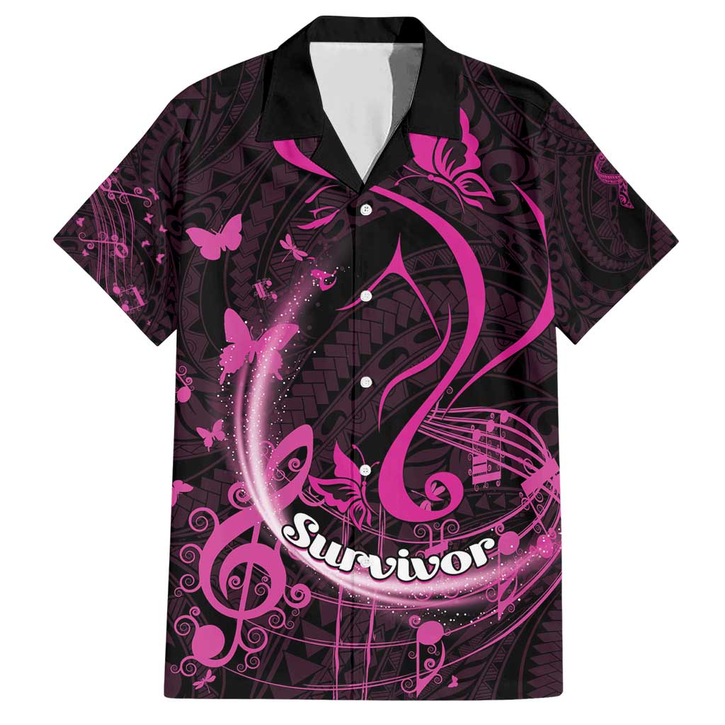 Personalised Survivor Melody Pink Family Matching Short Sleeve Bodycon Dress and Hawaiian Shirt Breast Cancer Polynesian Pattern LT01 Dad's Shirt - Short Sleeve Pink - Polynesian Pride
