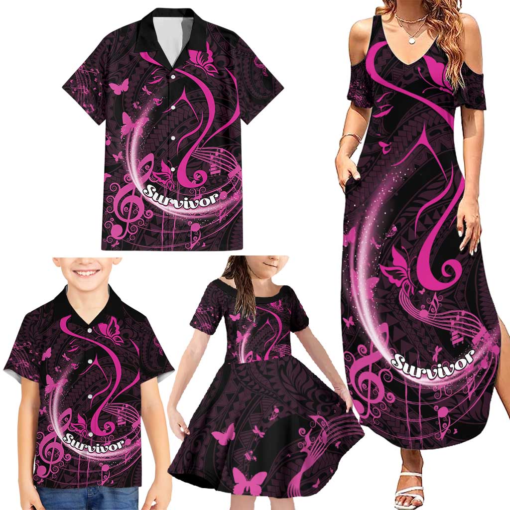 Personalised Survivor Melody Pink Family Matching Summer Maxi Dress and Hawaiian Shirt Breast Cancer Polynesian Pattern LT01 - Polynesian Pride