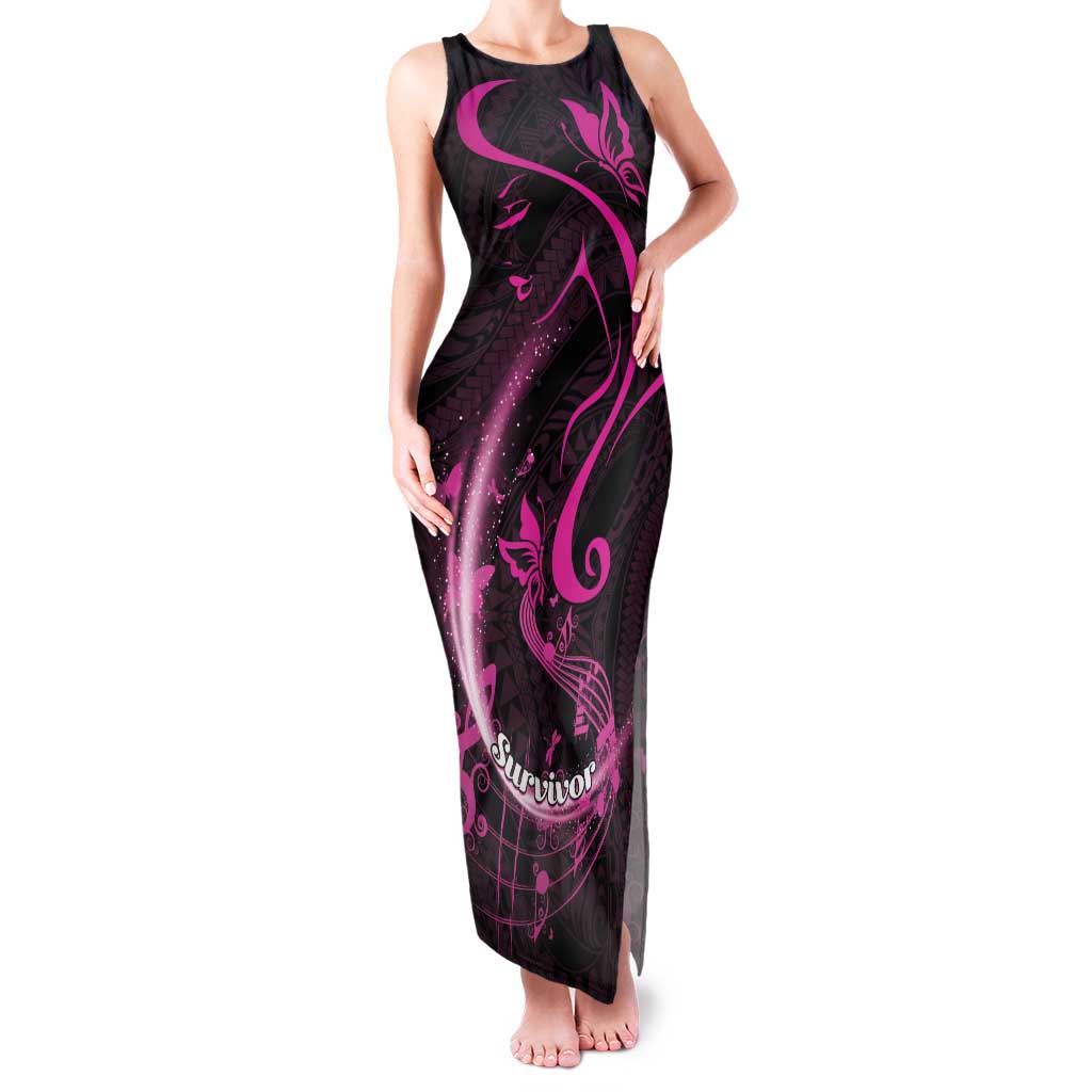 Personalised Survivor Melody Pink Family Matching Tank Maxi Dress and Hawaiian Shirt Breast Cancer Polynesian Pattern LT01 Mom's Dress Pink - Polynesian Pride